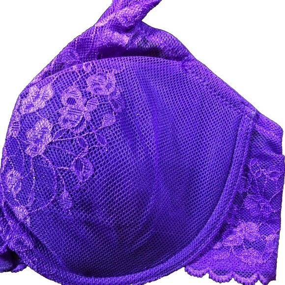 Natori Royal Purple Lace Convert-Straps Mesh Floral 34B - Picture 3 of 6